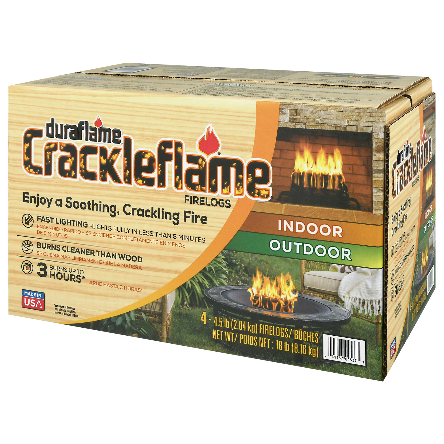 Duraflame Crackleflame Indoor Outdoor Firelogs 3 Hour Burn 4 Pack Case - Fresh Stock Dated January 2026