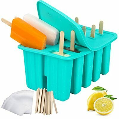 10-Cavities Popsicle Maker Mold, DIY Reusable Silicone Popsecle Molds, Green - Fresh Stock Dated February 2026