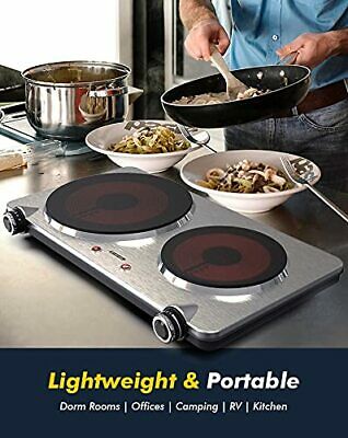 Portable Ceramic Infrared Cooktop, Double Infrared Burner for Cooking, 1800W - Fresh Stock Dated January 2026