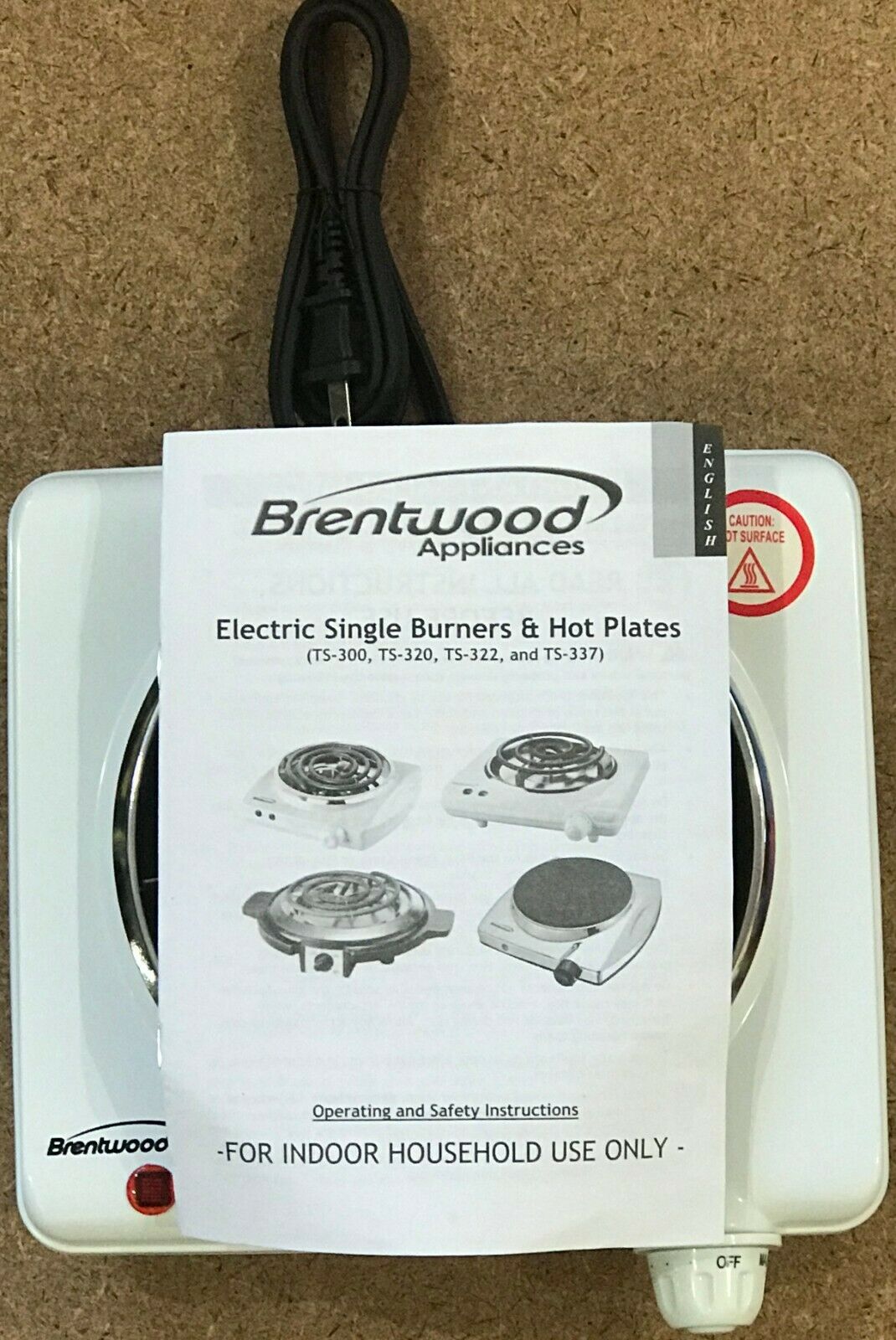 Brentwood Appliances TS-320 Electric Single Burner, 1000 Watts, White - Fresh Stock Dated February 2026