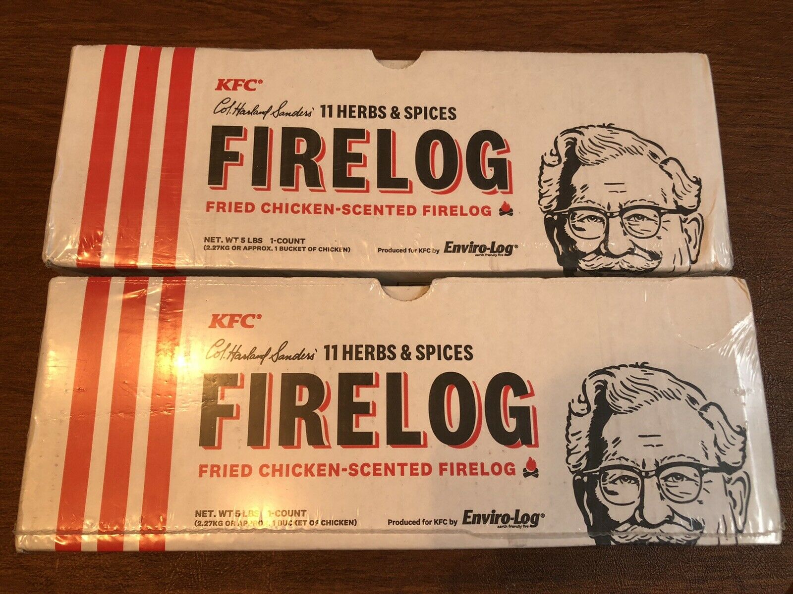KFC 11 Herbs Spices FIRE LOG EnviroLog KENTUCKY FRIED CHICKEN LOT OF 2 - Fresh Stock Dated December 2025