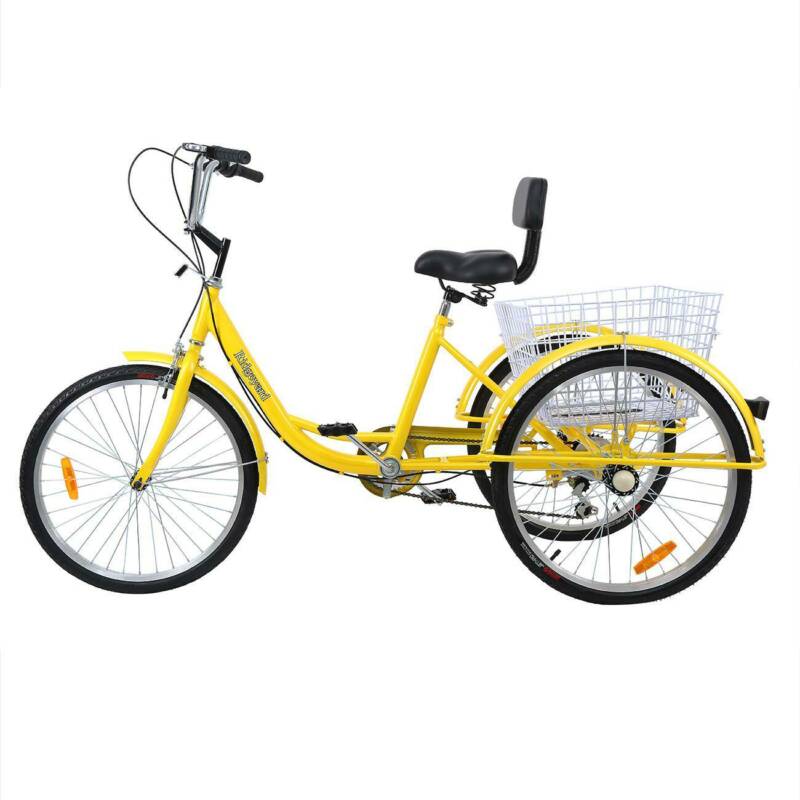24 inch Adult Tricycle 7 Speed 3-Wheel Adult Bicycle Trike w/Basket for Shopping - Fresh Stock Dated December 2025