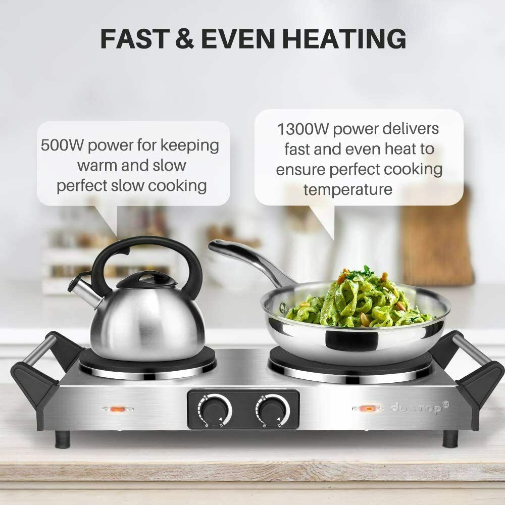Hot Plate, Portable Electric Cooktop Cast Tron Stovetop, Stainless Steel - Fresh Stock Dated February 2026