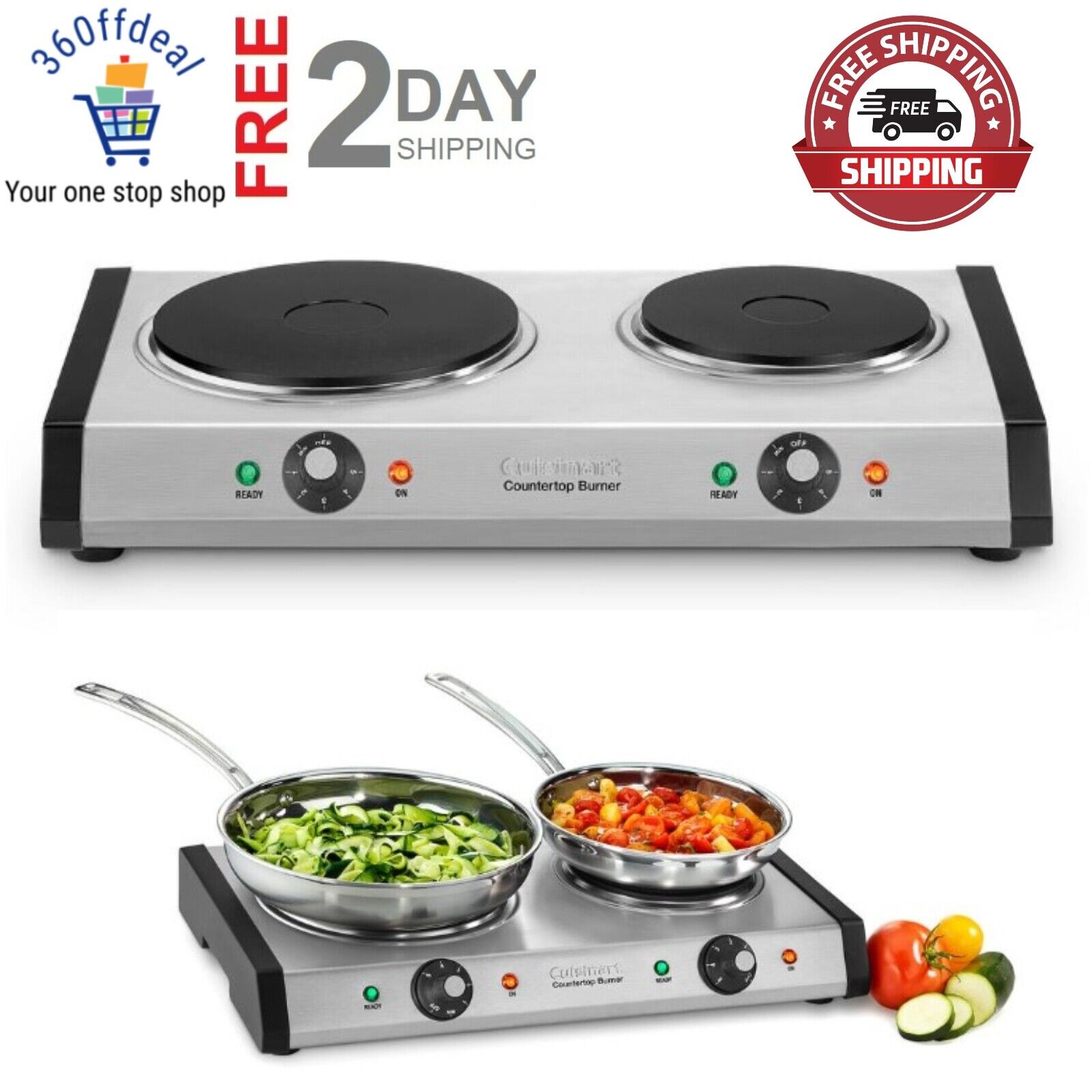 Kitchen Indoor 2-Burner 8 in Cast Iron Hot Plate with Temperature Control Burner - Fresh Stock Dated February 2026