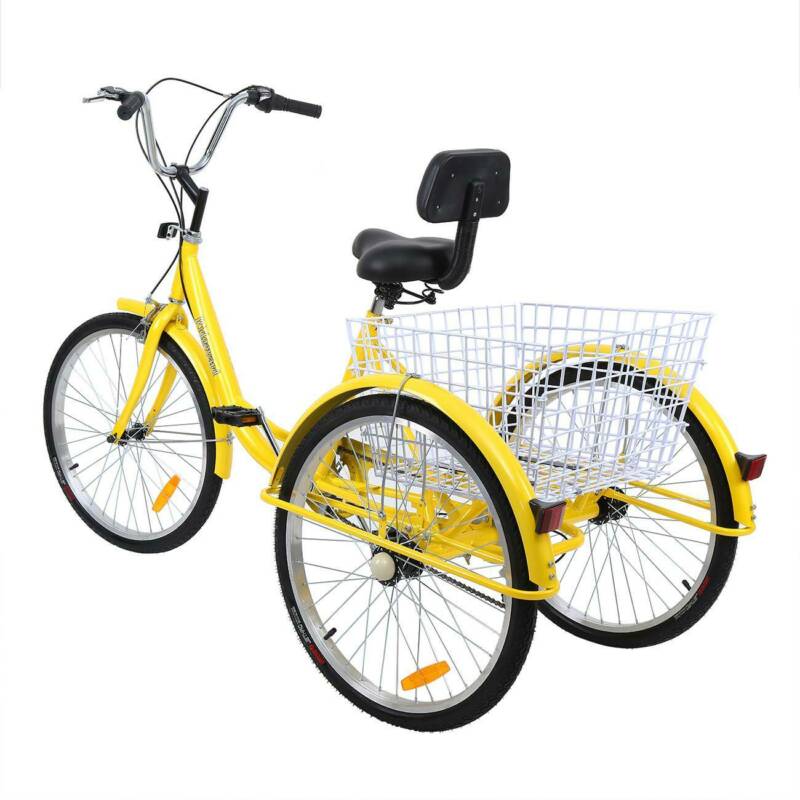 24 inch Adult Tricycle 7 Speed 3-Wheel Adult Bicycle Trike w/Basket for Shopping - Fresh Stock Dated December 2025