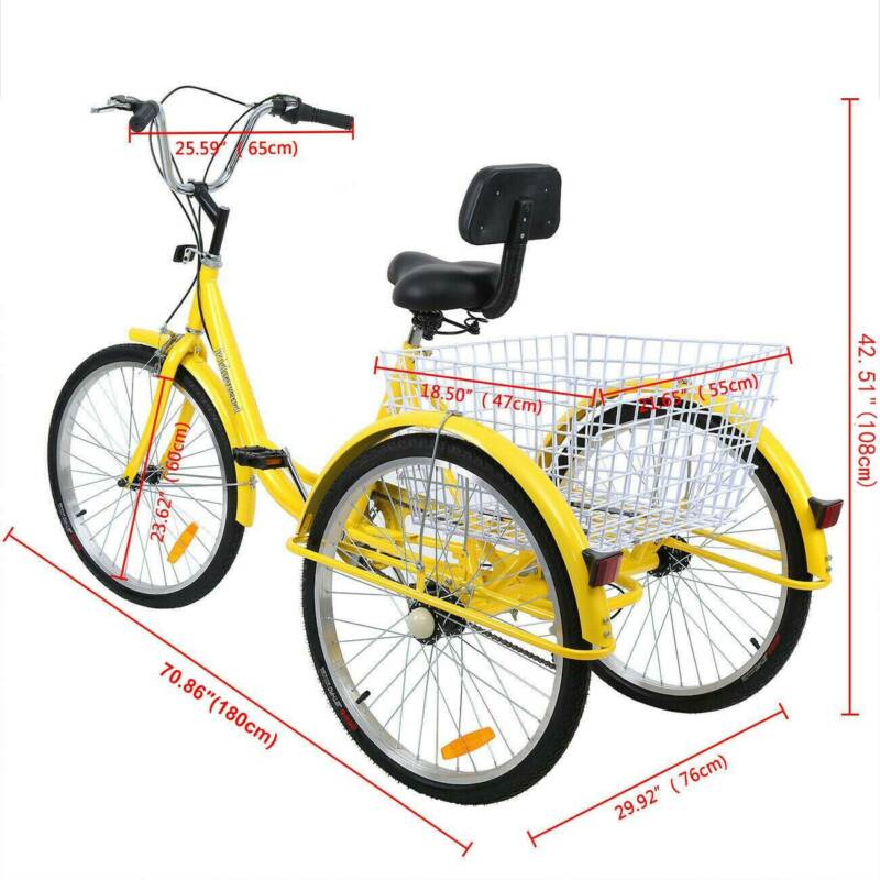 24 inch Adult Tricycle 7 Speed 3-Wheel Adult Bicycle Trike w/Basket for Shopping - Fresh Stock Dated December 2025