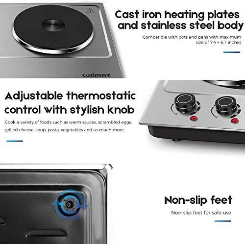 CUSIMAX 1800W Double Hot Plate Stainless Steel Silver Countertop Burner Porta... - Fresh Stock Dated February 2026