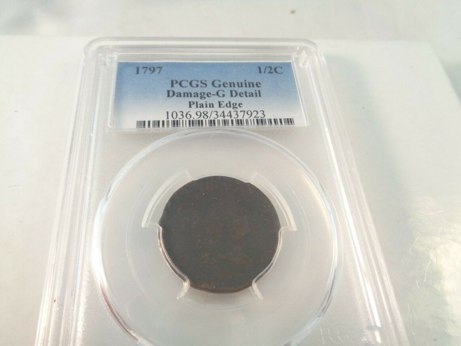 1797 1/2c Liberty Cap Half Cent Coin PCGS Genuine Damage G Detail Plain Edge - Fresh Stock Dated December 2025