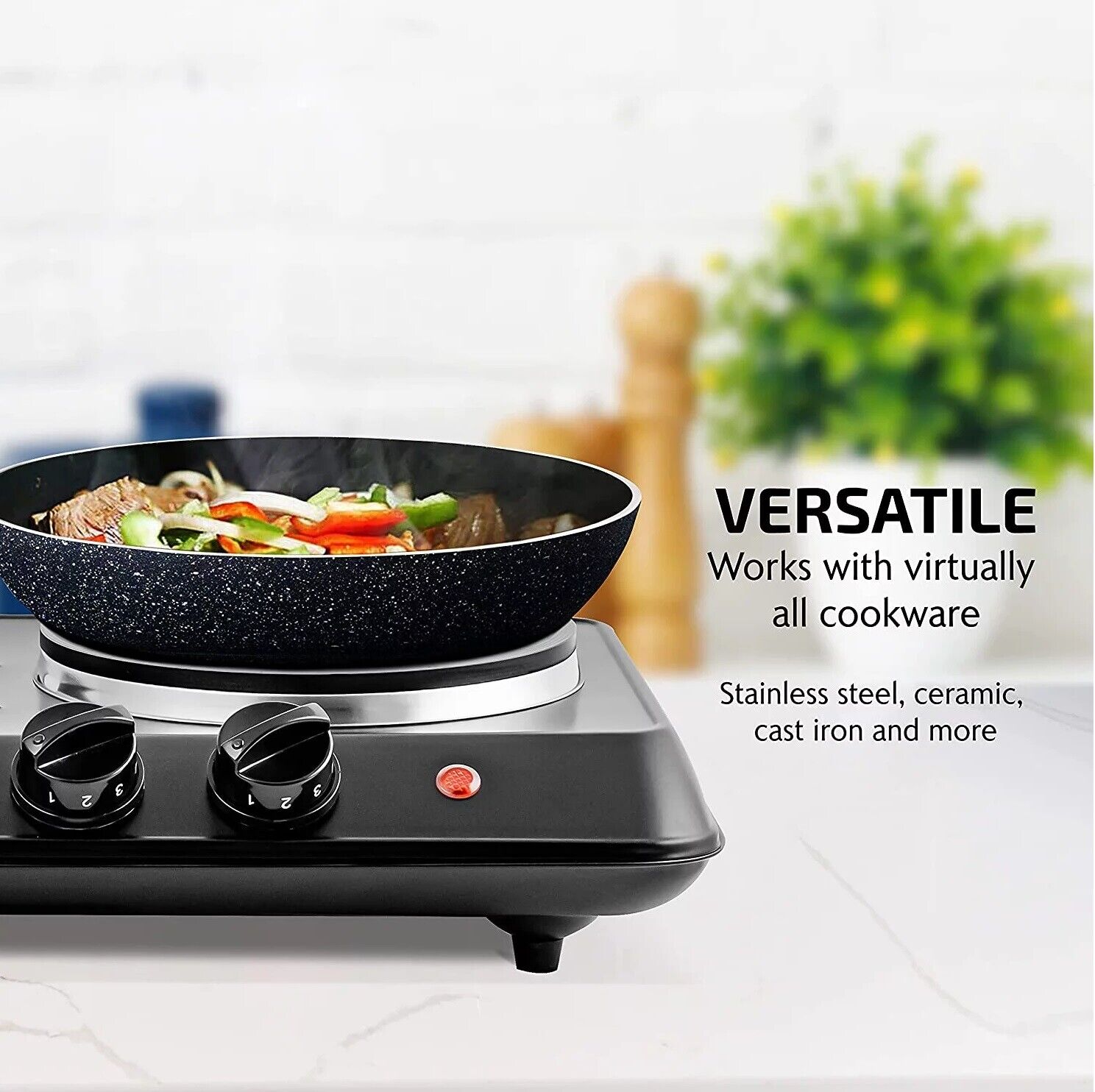 Portable Countertop Electric Stove Double Burner Cast Iron Hot Plate Cooktop NEW - Fresh Stock Dated February 2026