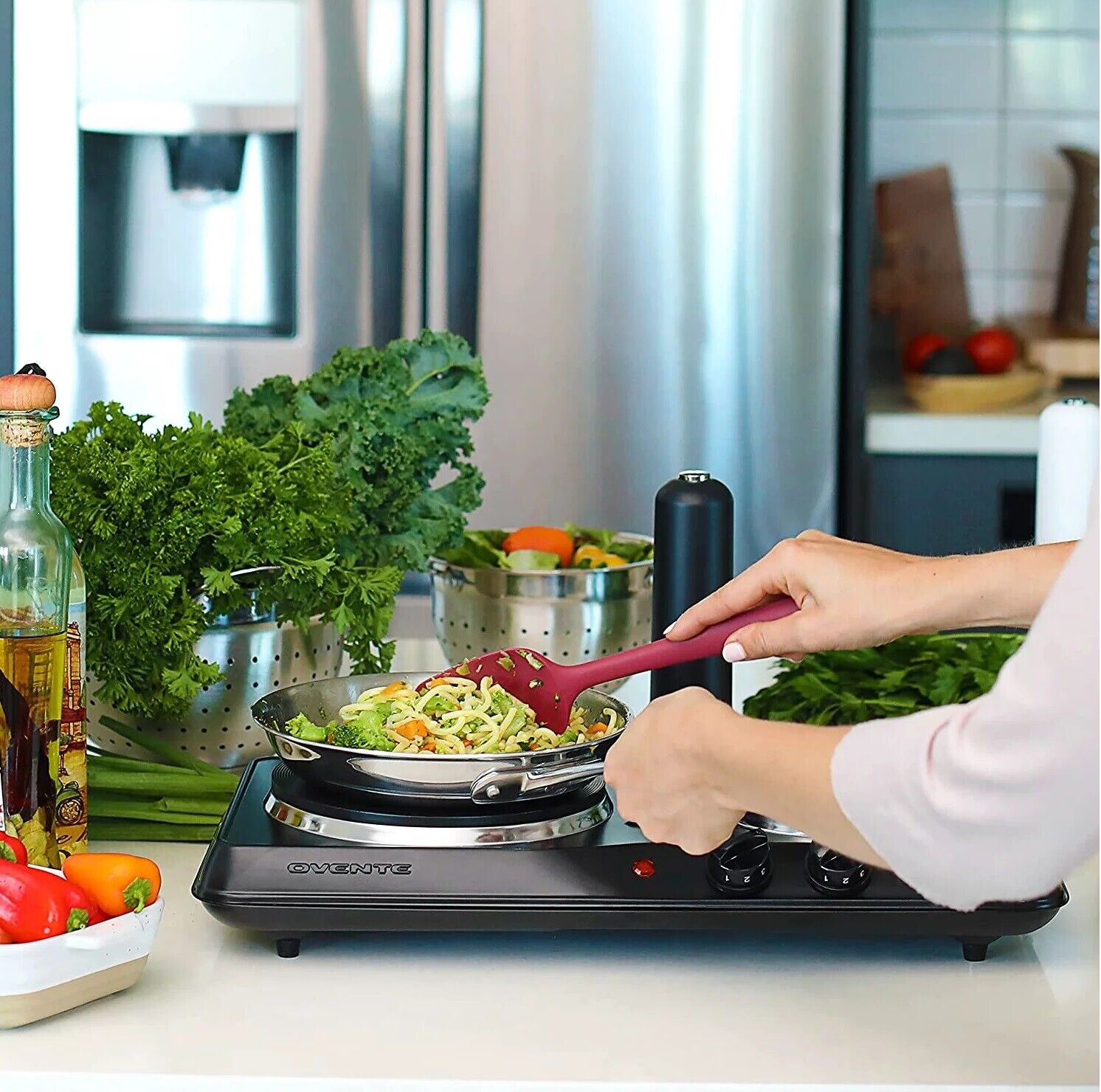 Portable Countertop Electric Stove Double Burner Cast Iron Hot Plate Cooktop NEW - Fresh Stock Dated February 2026