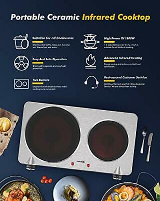 Portable Ceramic Infrared Cooktop, Double Infrared Burner for Cooking, 1800W - Fresh Stock Dated January 2026