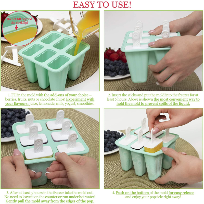Popsicle Molds for Kids Silicone BPA Free with 2 Extra Reusable Sticks - Popsicl - Fresh Stock Dated January 2026