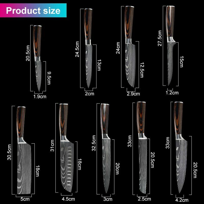 11 Pcs Kitchen Knives Set Damascus Pattern Stainless Steel Chef's Knife W/Block - Fresh Stock Dated January 2026