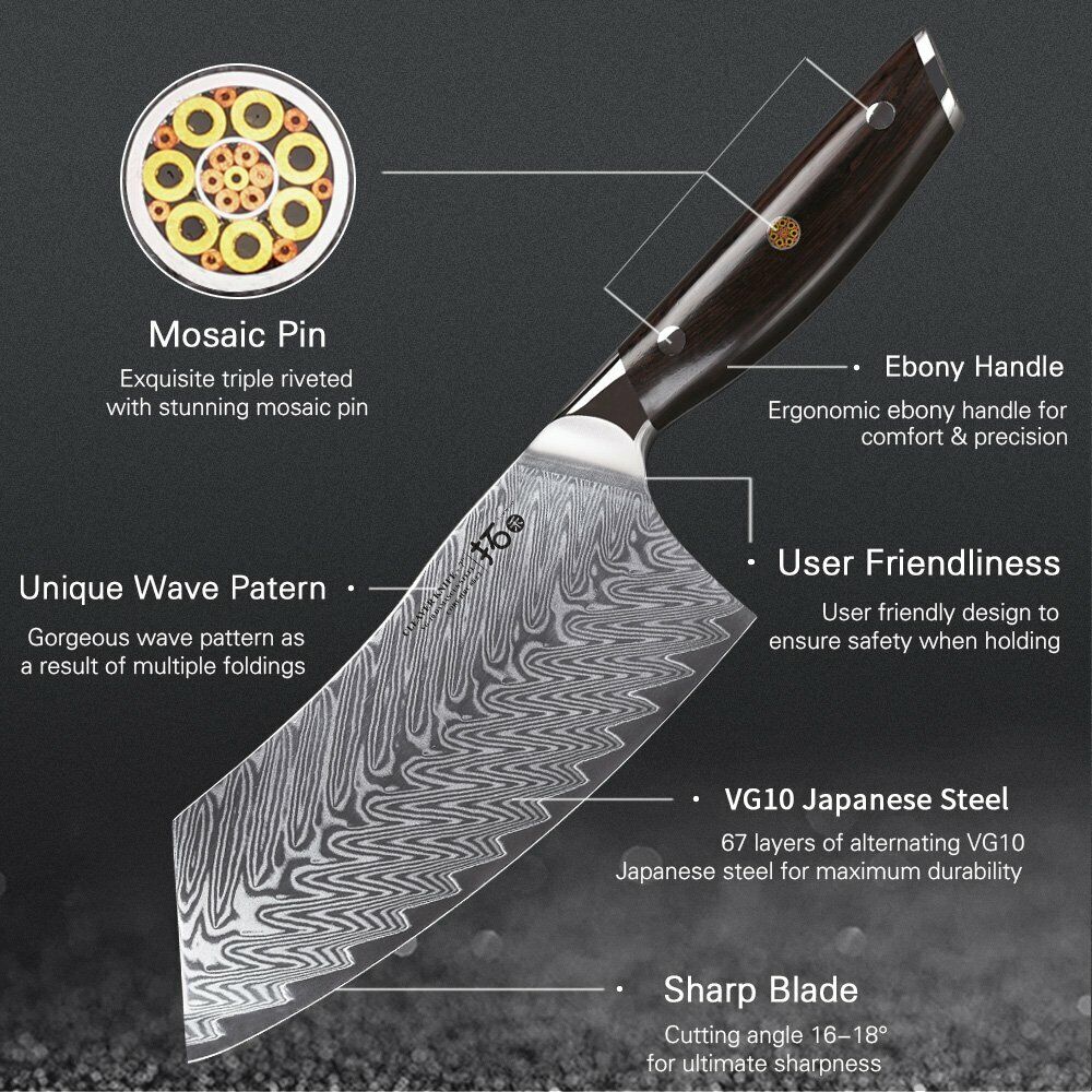 TURWHO 7inch Cleaver Knife 67-Layer Japanese VG10 Damascus Steel Chef Knives - Fresh Stock Dated February 2026