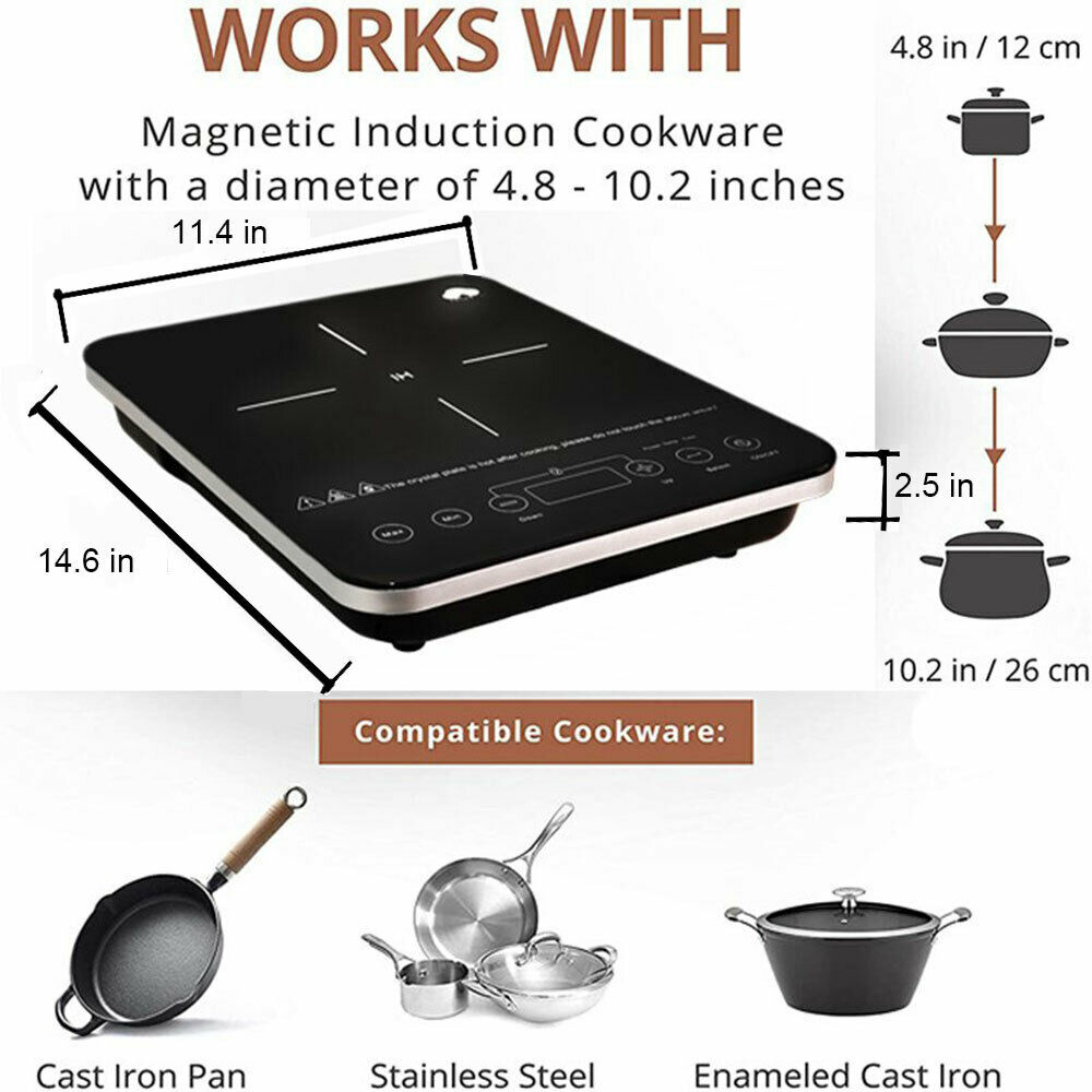 Induction Cooktop Cooker 1800W Single Countertop Burner Hot Plate Stove Heater - Fresh Stock Dated February 2026