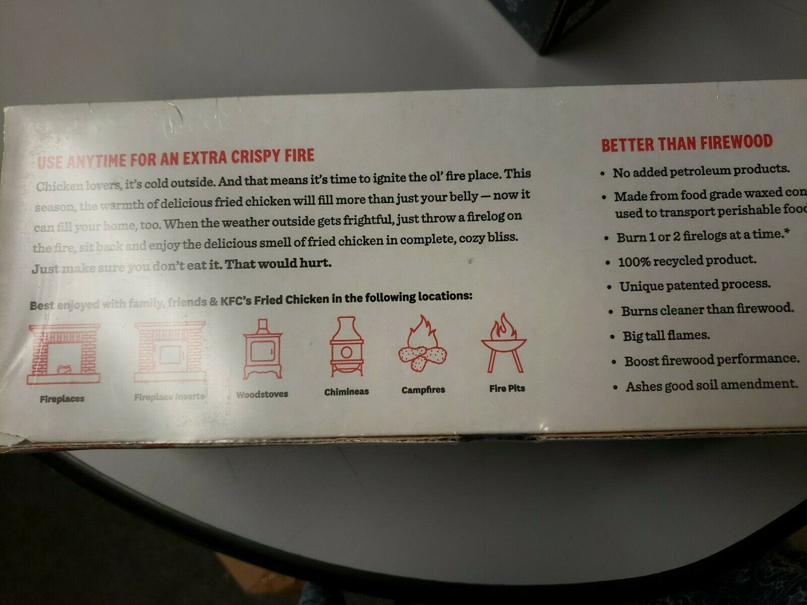 NIB KENTUCKY FRIED CHICKEN 11 HERBS & SPICES FIRELOG BY ENVIRO-LOG KFC - Fresh Stock Dated December 2025