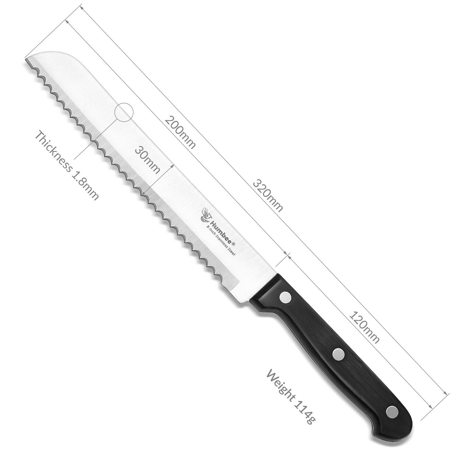 Bread Knife, 8 Inch Stainless Steel Serrated Bread Knife - Fresh Stock Dated January 2026