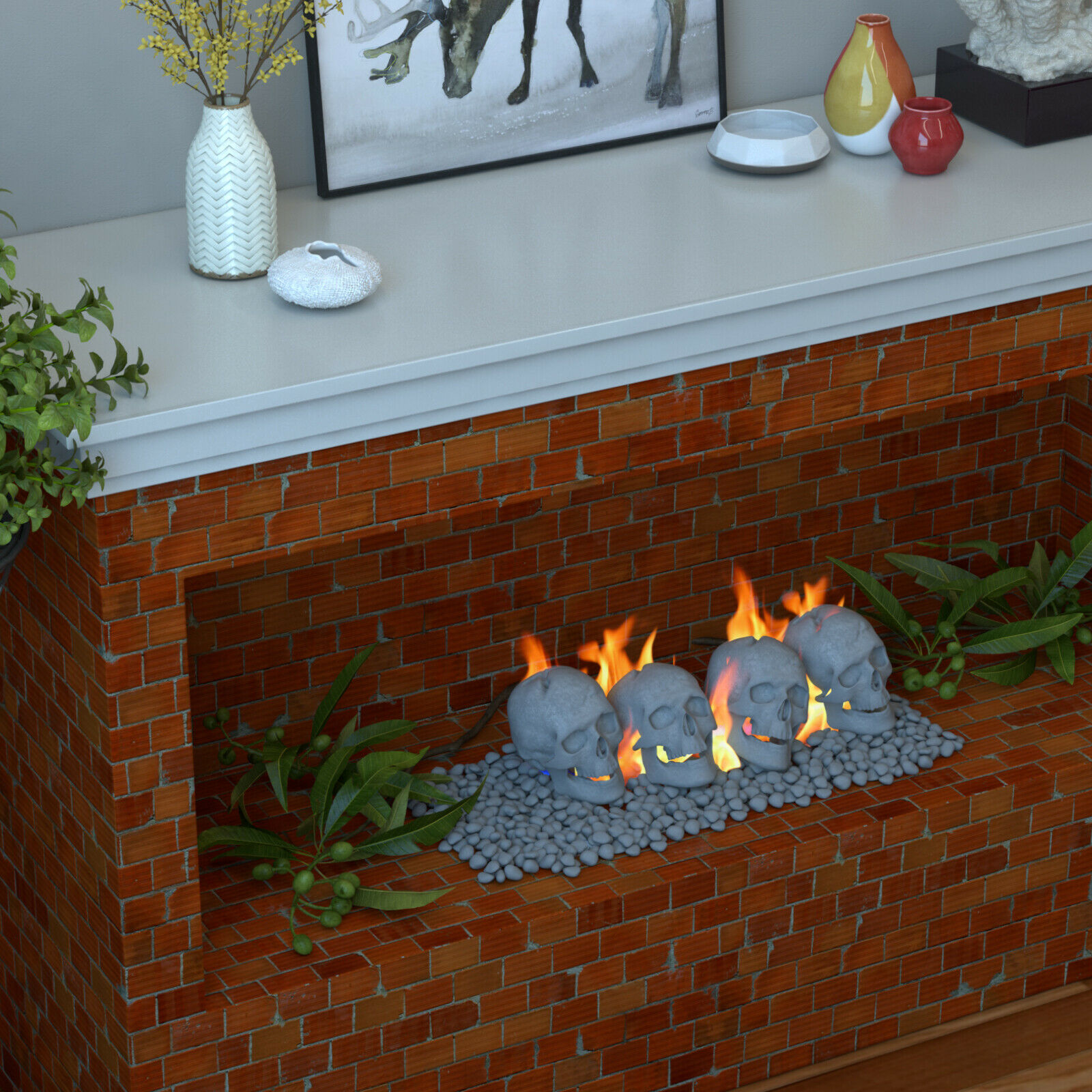 New Regal Flame Human Skull Ceramic Wood Large Gas Fireplace Logs - Gray - Fresh Stock Dated January 2026