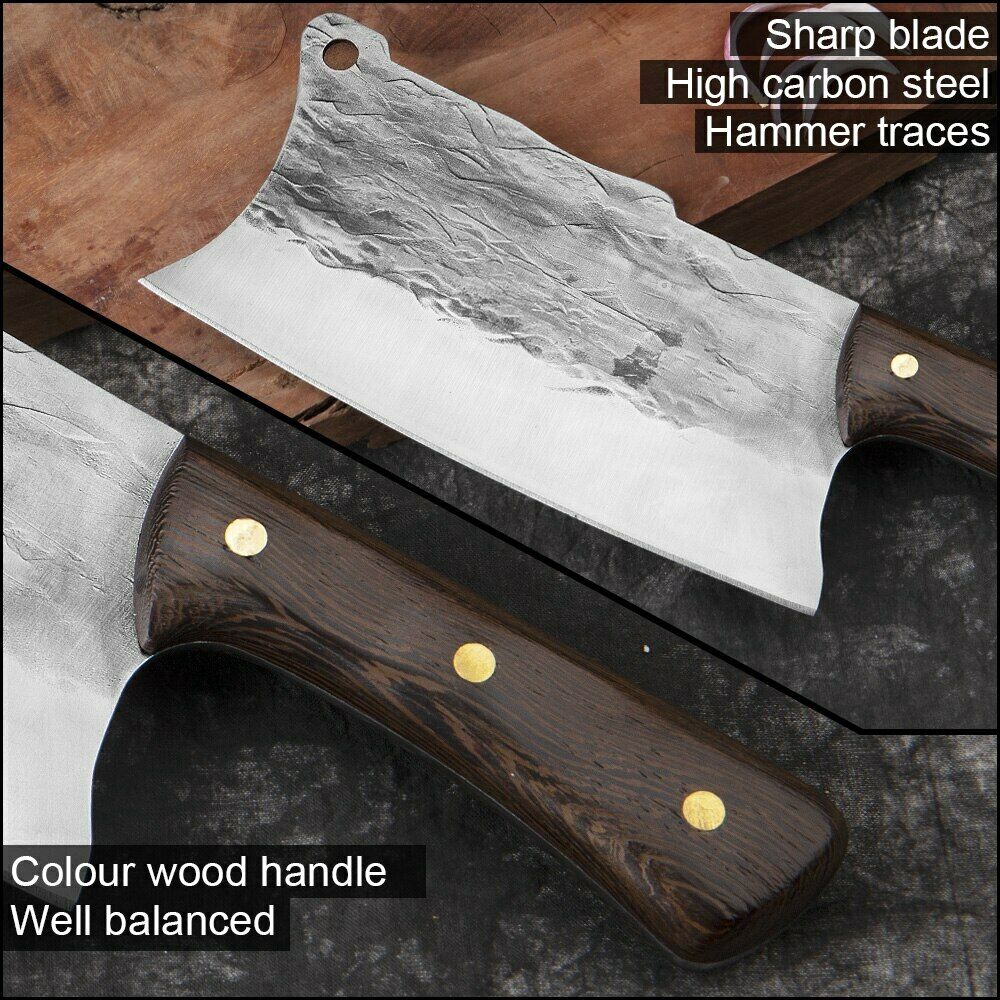 Handmade Forged Kitchen Knife Butcher Meat Cleaver Chef Knife High Carbon Steel - Fresh Stock Dated January 2026