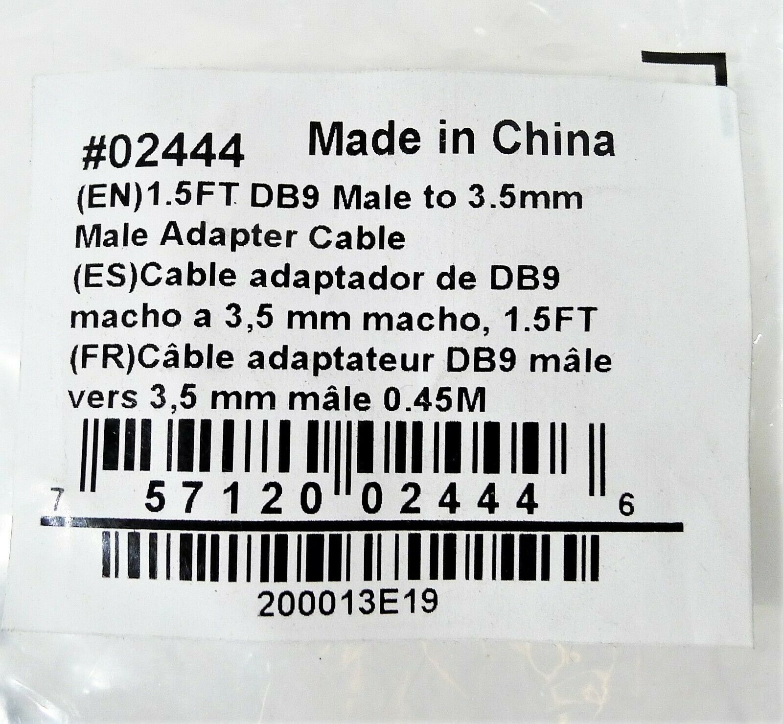 C2G Black Velocity DB9 Male to 3.5mm Male Serial RS232 Adapter Cable 1.5ft 02444 - Fresh Stock Dated December 2025