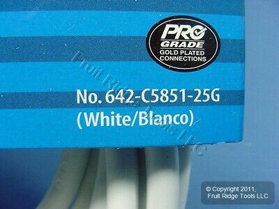 Leviton White 25' Coaxial Video Cable GOLD PLUG Ends F-Type RG59 C5851-25G-642 - Fresh Stock Dated December 2025