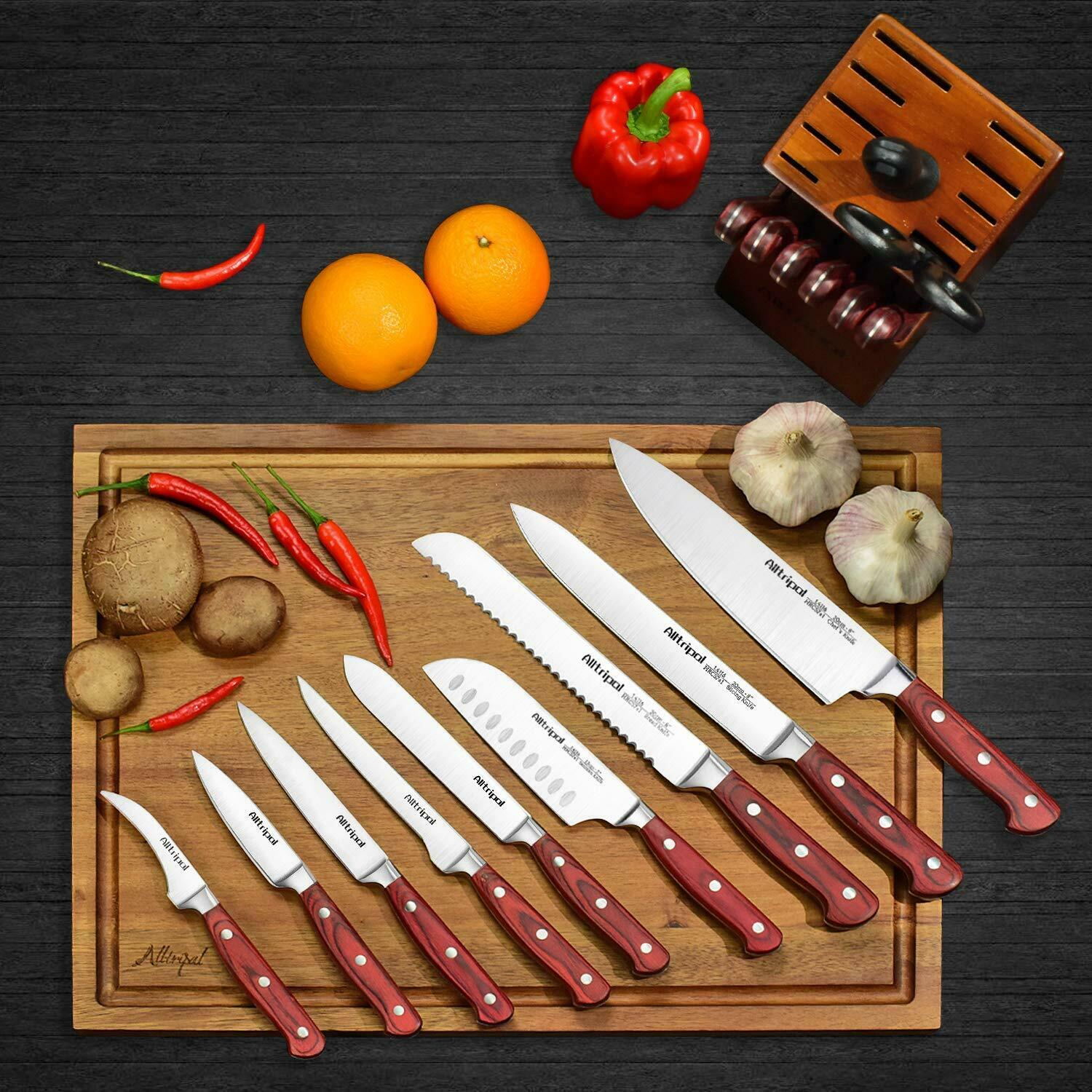 Knife Set, 18-Piece Kitchen Knife Set with Block Wooden German Stainless Steel - Fresh Stock Dated January 2026