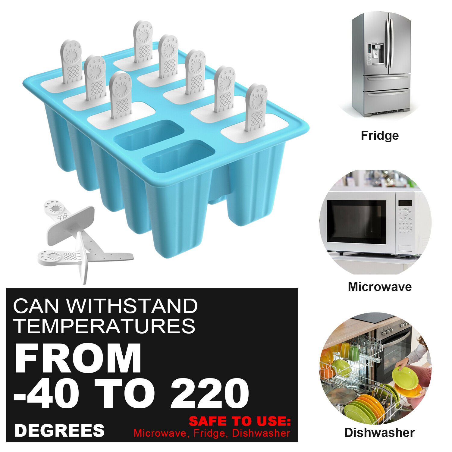 New Silicon 10Cell Ice Cream Mold DIY Frozen Popsicle Kitchen Ice Tray Cover Lid - Fresh Stock Dated January 2026