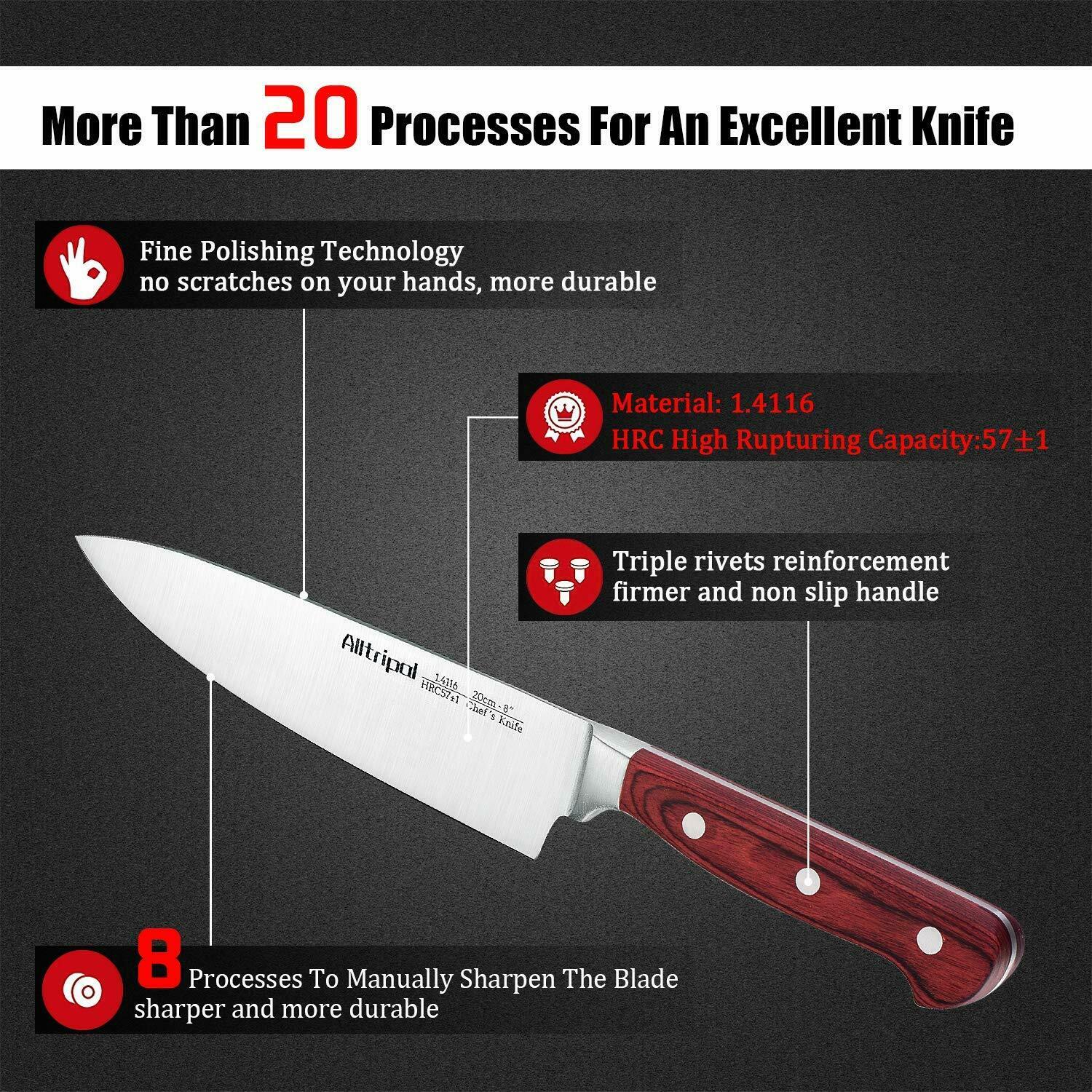 Knife Set, 18-Piece Kitchen Knife Set with Block Wooden German Stainless Steel - Fresh Stock Dated January 2026