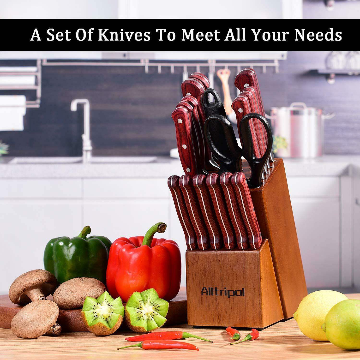 Knife Set, 18-Piece Kitchen Knife Set with Block Wooden German Stainless Steel - Fresh Stock Dated January 2026