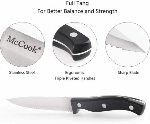 McCook MC55 8PCS Steak Knife Set Full Tang Stainless Steel Steak Knives - Fresh Stock Dated January 2026