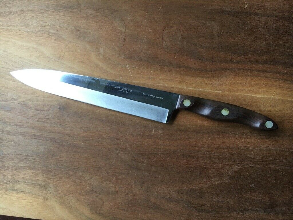 CUTCO NO. 25 Butcher carving Knife BROWN WOOD HANDLE MADE IN USA EX++ - Fresh Stock Dated January 2026