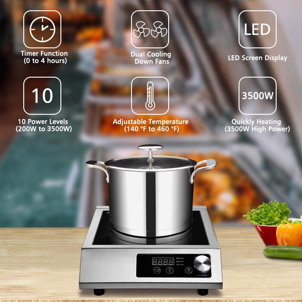 3500W Commercial Portable Induction Cooktop Electric Countertop Cooker Stove - Fresh Stock Dated February 2026