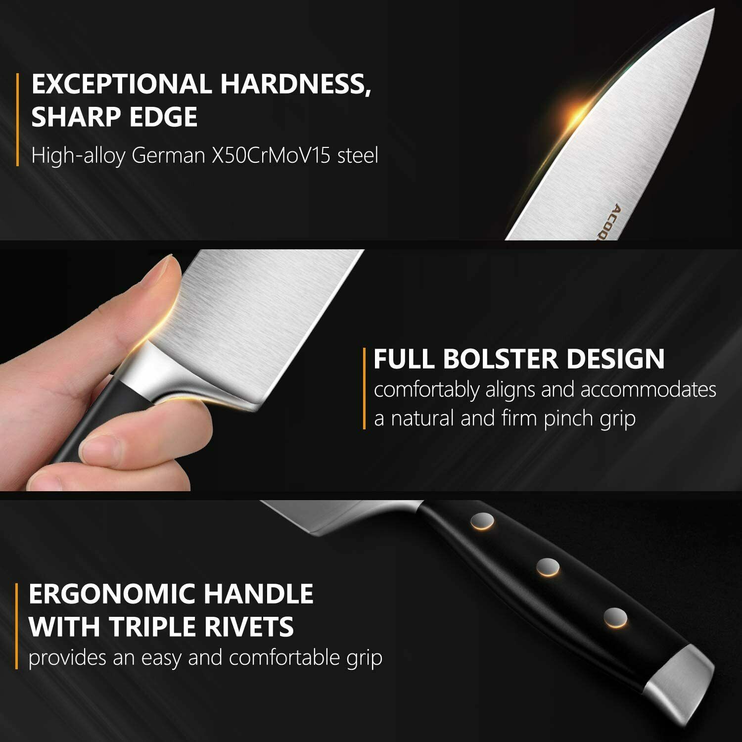 Knife Set, 17-Piece Kitchen Knife Set with Block Wooden German Stainless Steel - Fresh Stock Dated January 2026