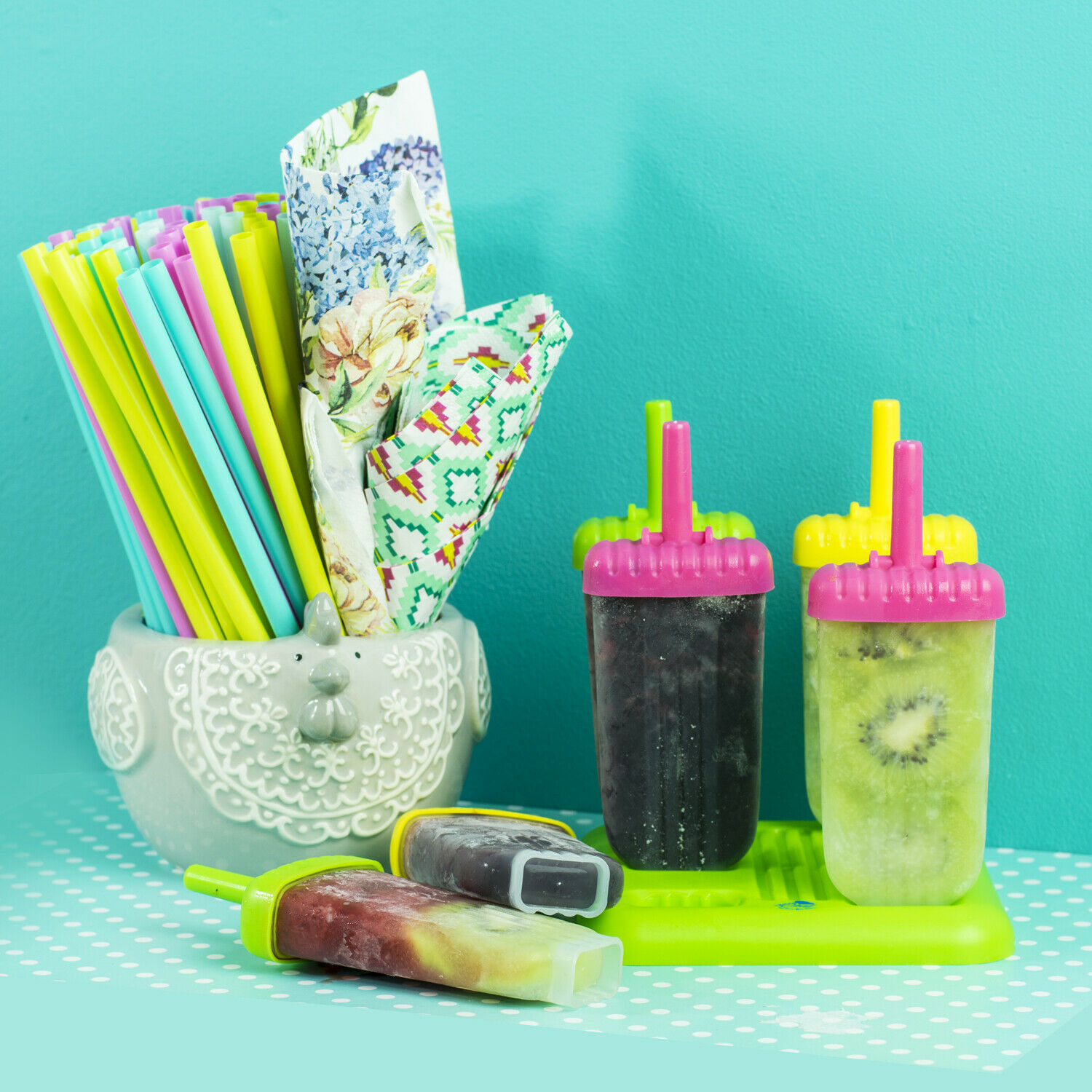 Assorted Ice Pop Maker Popsicle Mold Set of 6 With Tray and Drip Guard - Fresh Stock Dated February 2026