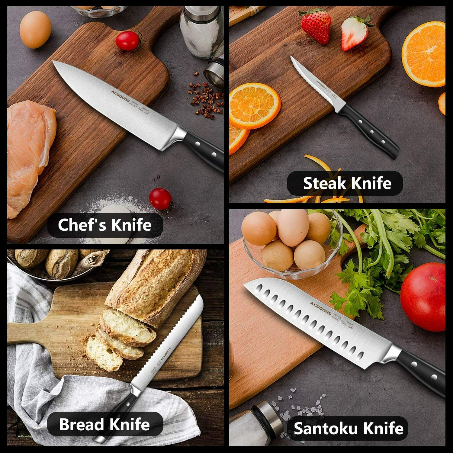Knife Set, 17-Piece Kitchen Knife Set with Block Wooden German Stainless Steel - Fresh Stock Dated January 2026
