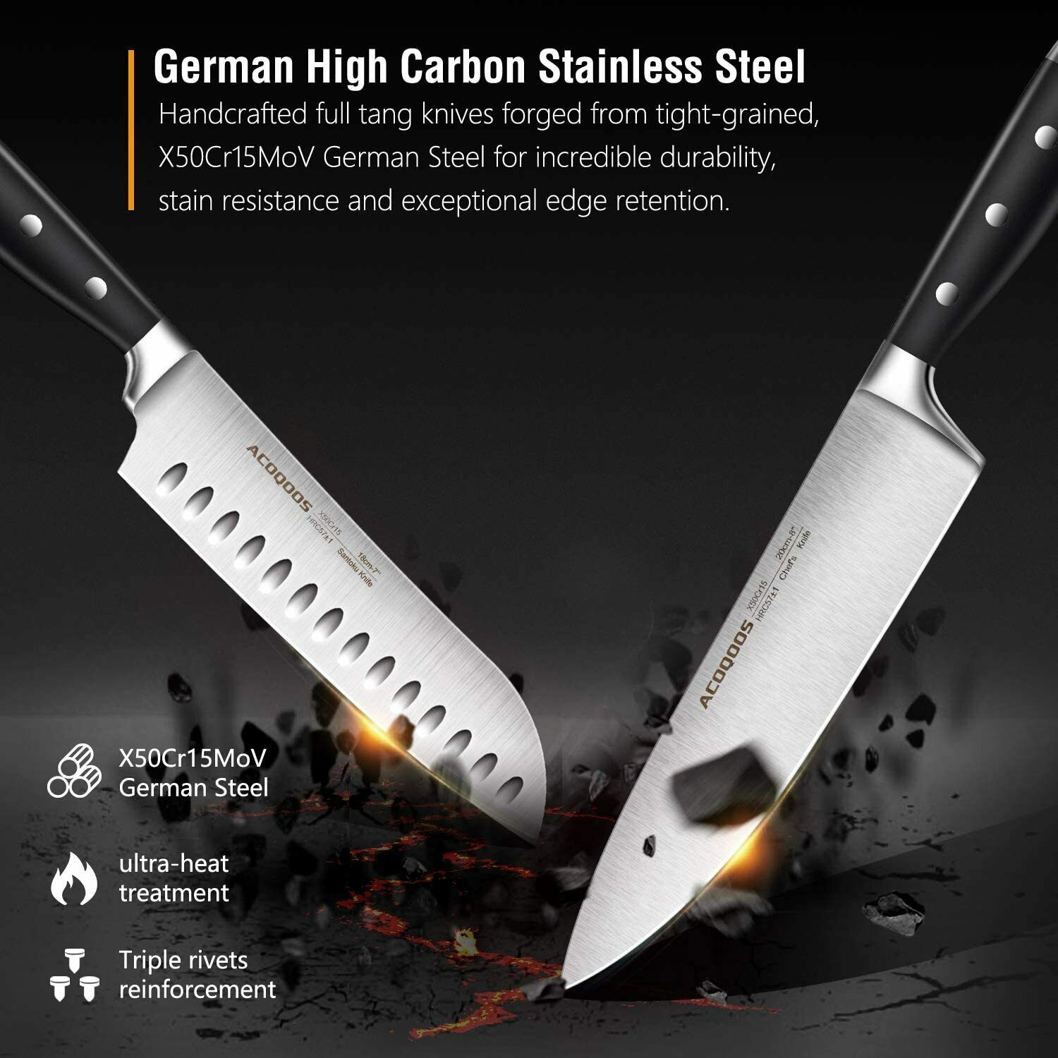 Knife Set, 17-Piece Kitchen Knife Set with Block Wooden German Stainless Steel - Fresh Stock Dated January 2026