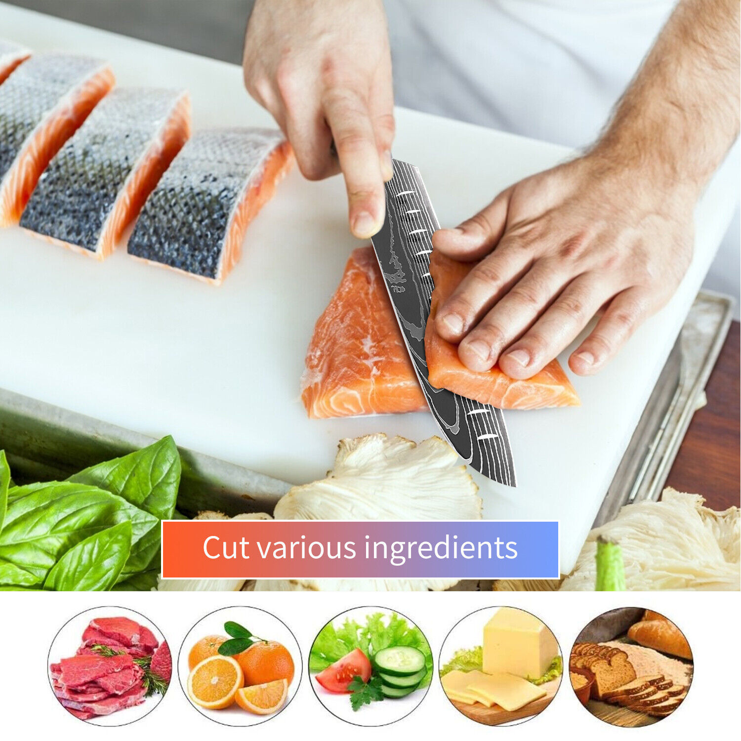 Kitchen Knife Set Japanese Damascus Pattern Stainless Steel Chef Knife Sharpener - Fresh Stock Dated February 2026