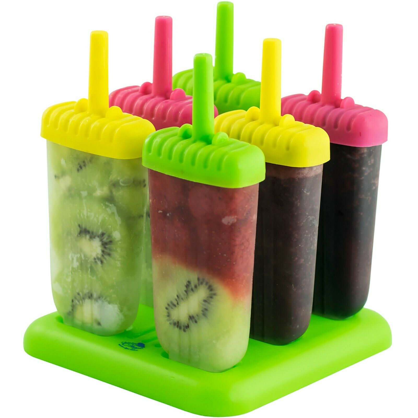 Assorted Ice Pop Maker Popsicle Mold Set of 6 With Tray and Drip Guard - Fresh Stock Dated February 2026