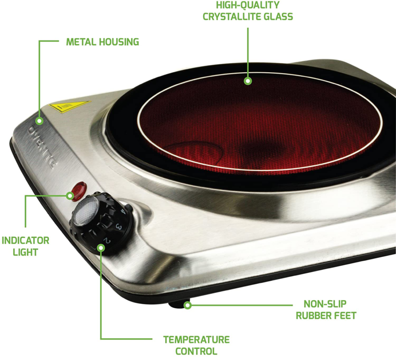 Ovente Electric Glass Infrared Burner 7 Inch Single Hot Plate 1000 Watt Portable - Fresh Stock Dated February 2026