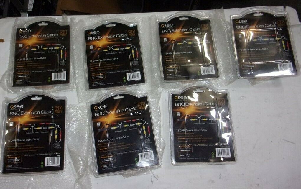 Lot of 7*NEW Q-See QS50B 50FT BNC Ext. 75 OHM Coaxial Video Cables/OPEN BOX - Fresh Stock Dated December 2025