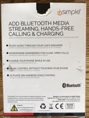 iSimple Bluetooth for Vehicle Music Streaming Handsfree Calling &Charging BT52IS - Fresh Stock Dated December 2025
