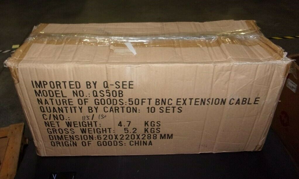 Lot of 7*NEW Q-See QS50B 50FT BNC Ext. 75 OHM Coaxial Video Cables/OPEN BOX - Fresh Stock Dated December 2025