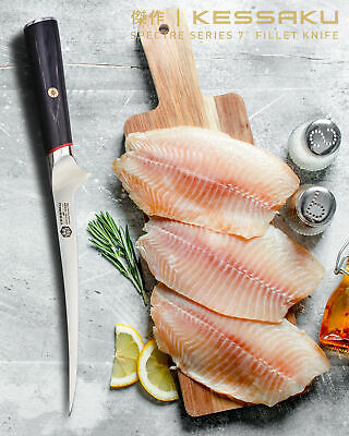 Kessaku 7-Inch Fillet Knife - Spectre Series - AUS-8 High Carbon Stainless Steel - Fresh Stock Dated January 2026