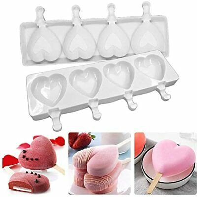 Detsnik Ice Pop Molds Silicone Popsicle 4 Cavities Homemade Cream Heart Reusable - Fresh Stock Dated February 2026