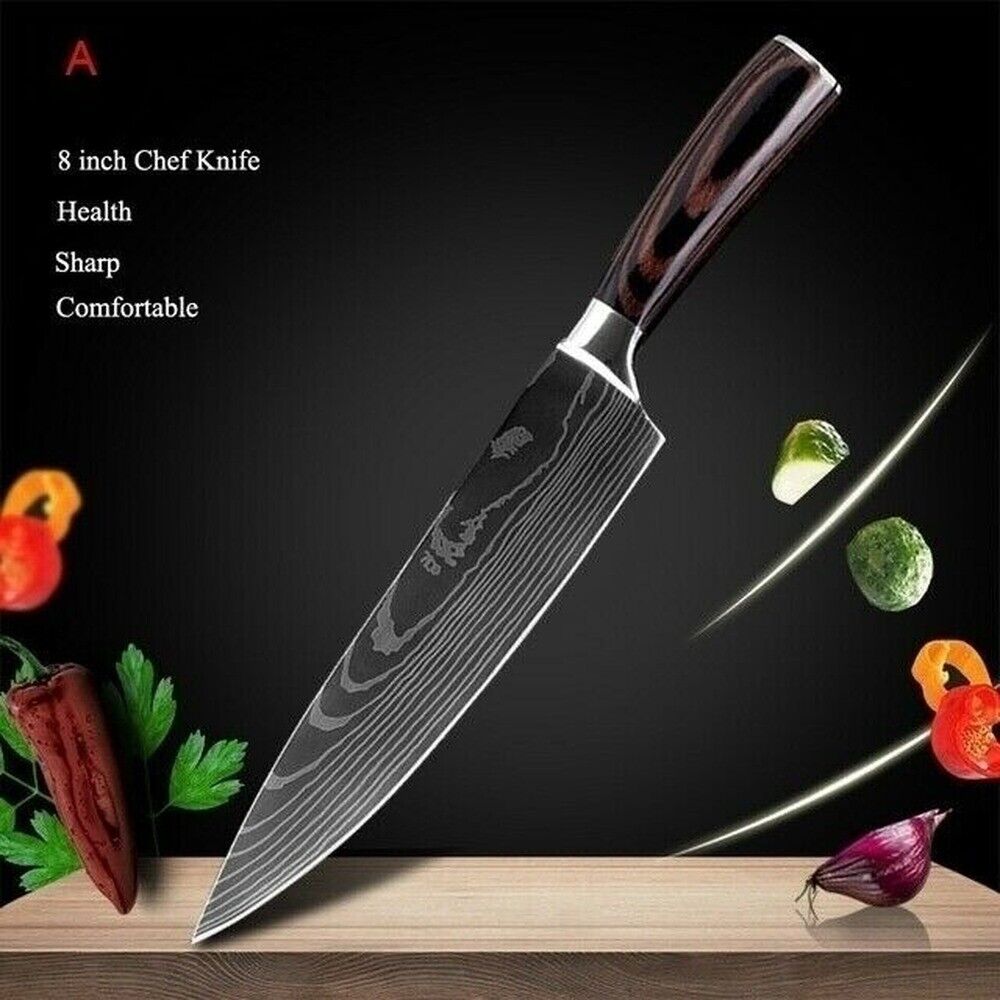 Kitchen Knife Set Japanese Damascus Pattern Stainless Steel Chef Knife Sharpener - Fresh Stock Dated February 2026