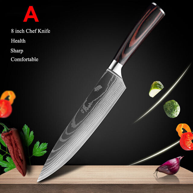 Kitchen Knife Set Japanese Damascus Pattern Stainless Steel Chef Knife Sharpener - Fresh Stock Dated February 2026