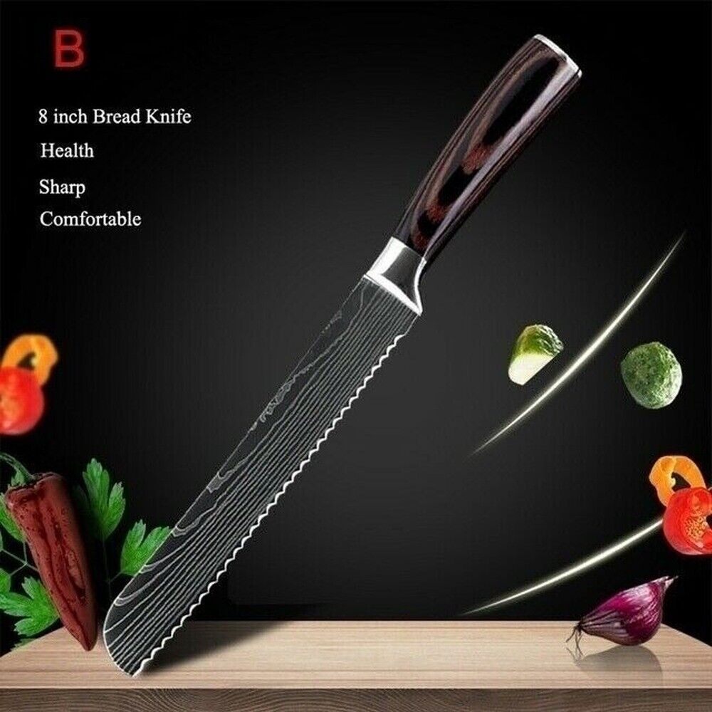 Kitchen Knife Set Japanese Damascus Pattern Stainless Steel Chef Knife Sharpener - Fresh Stock Dated February 2026