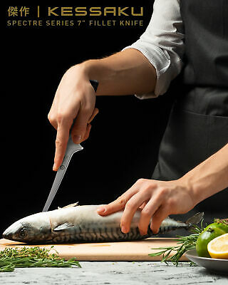 Kessaku 7-Inch Fillet Knife - Spectre Series - AUS-8 High Carbon Stainless Steel - Fresh Stock Dated January 2026