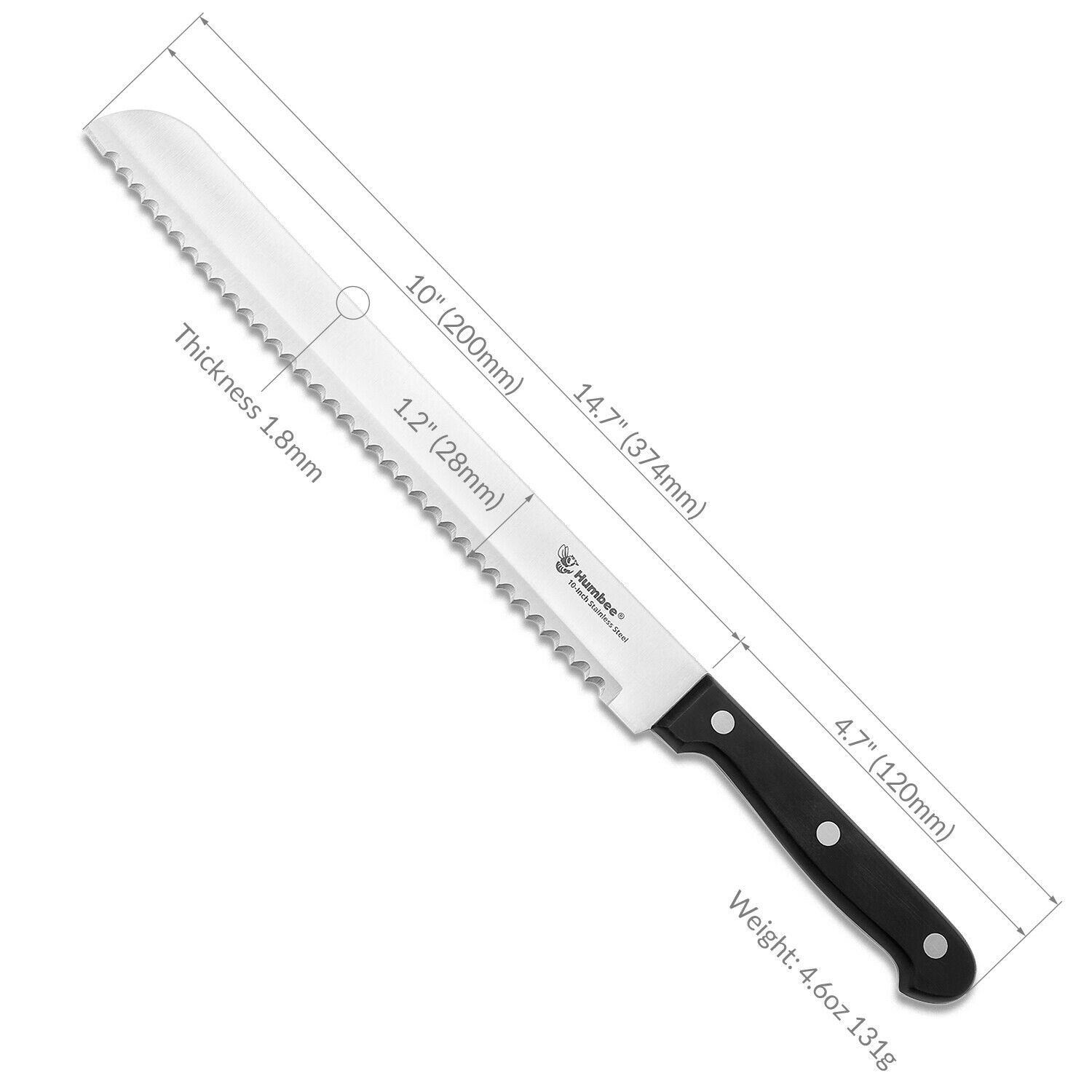 Humbee Chef, Stainless Steel Serrated Bread Knives 8/10/12 inch - Fresh Stock Dated January 2026