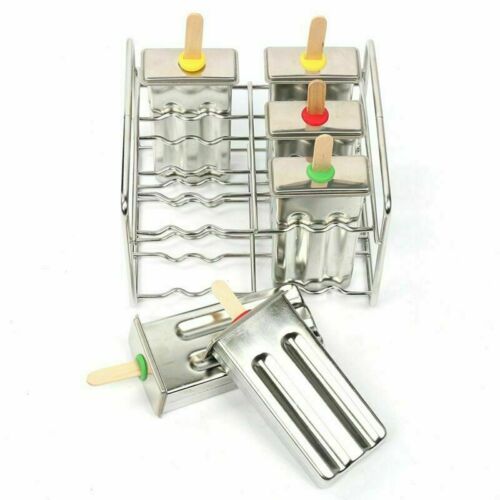 6 Pcs Stainless Steel Popsicle Mold Rack Frozen Treat Maker 50 Wooden Sticks - Fresh Stock Dated January 2026